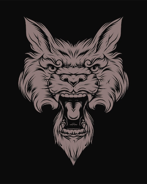 Винтажная сердитая голова волка в монохромном стиле, изолированных векторная иллюстрация