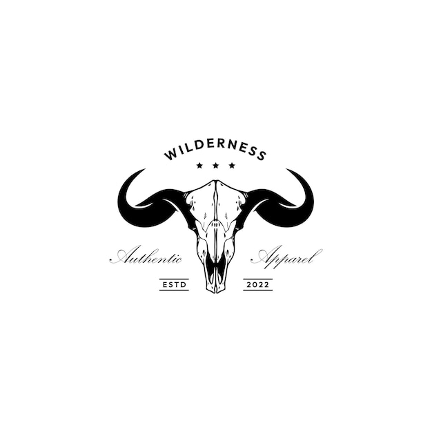 Vintage apparel logo with longhorn skull apparel vector illustration