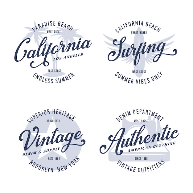 Vintage apparel typography design set. 