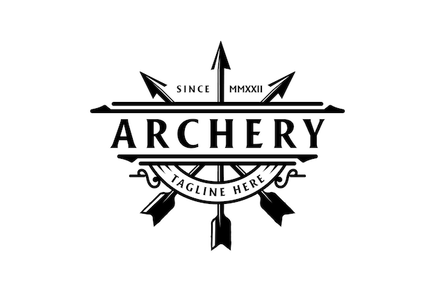 アーチャー アーチェリー スポーツ ロゴ デザイン ベクトルのヴィンテージ矢印矢印バッジ エンブレム
