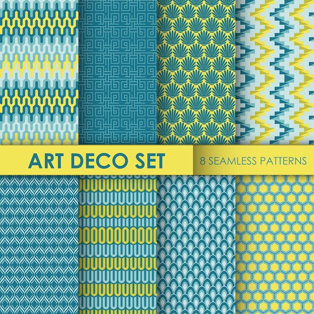 Vintage Art Deco achtergrond Set 8 naadloze patronen