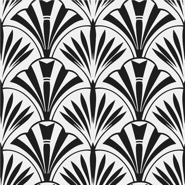 Vintage Art Deco naadloos zwart-wit botanisch palmbladpatroon