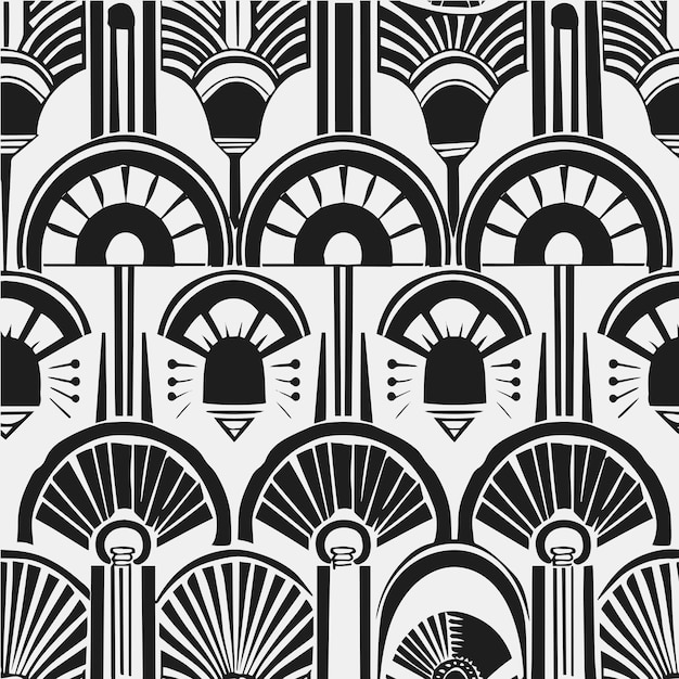 Vintage Art Deco naadloos zwart-wit botanisch palmbladpatroon