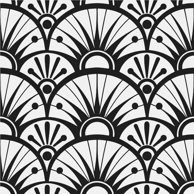 Vintage Art Deco Seamless Black and White Botanical Palm Leaves Pattern