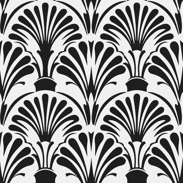 Vintage Art Deco Seamless Black and White Botanical Palm Leaves Pattern
