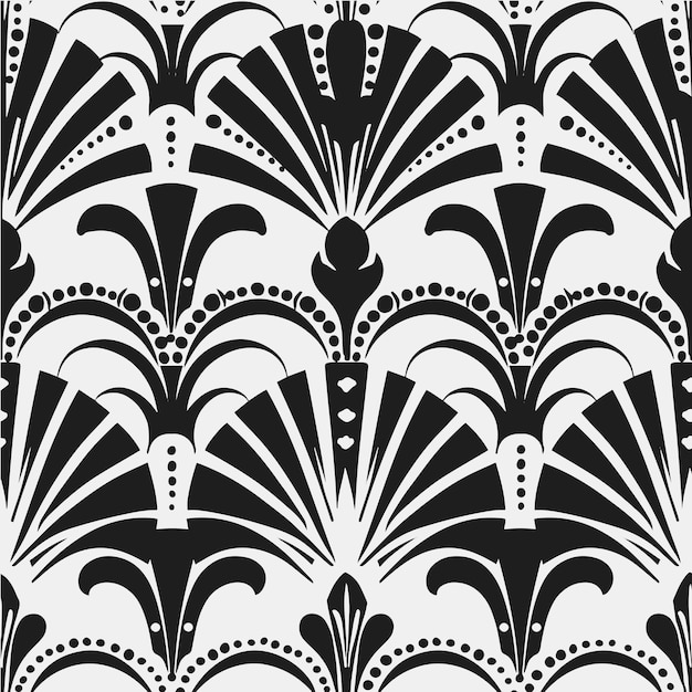 Vintage art deco seamless black and white botanical palm leaves pattern