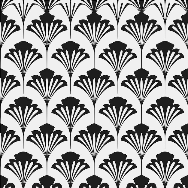 Vintage Art Deco Seamless Black and White Botanical Palm Leaves Pattern