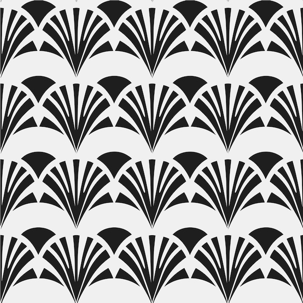 Vintage Art Deco Seamless Black and White Botanical Palm Leaves Pattern