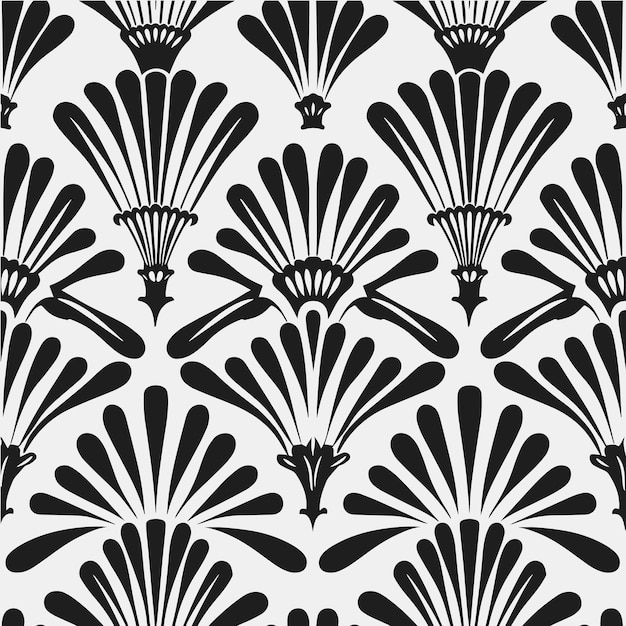 Vintage Art Deco Seamless Black and White Botanical Palm Leaves Pattern