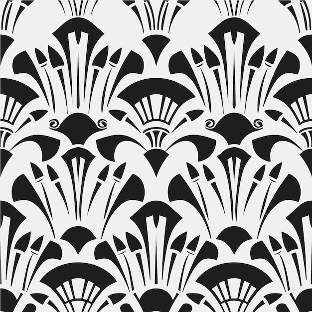 Vintage Art Deco Seamless Black and White Botanical Palm Leaves Pattern