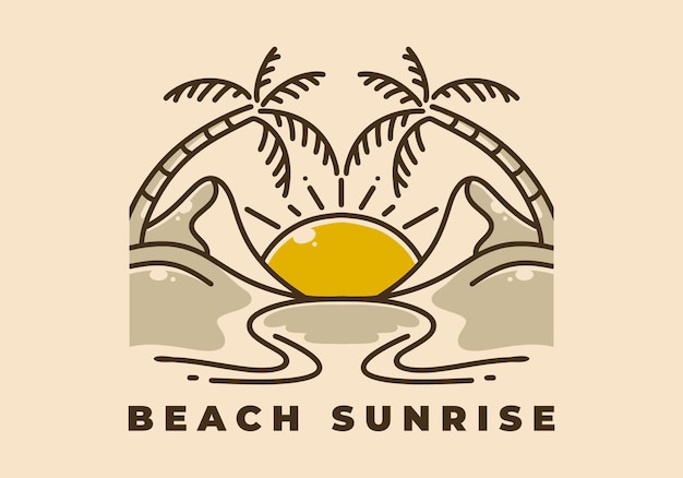 Vector vintage art illustration of beach sunrise