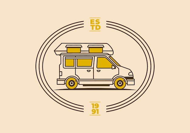 Vintage art illustration of a camper van car