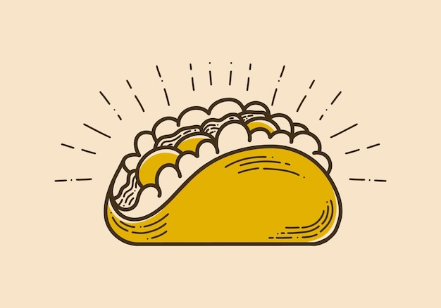 Illustrazione d'arte vintage di un cibo messicano chiamato tacos