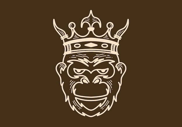Винтажная художественная иллюстрация головы обезьяны в короне