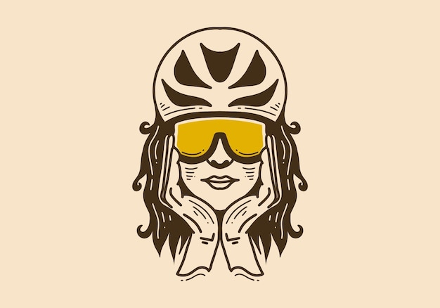 Вектор Винтажная художественная иллюстрация женщины в велосипедном шлеме