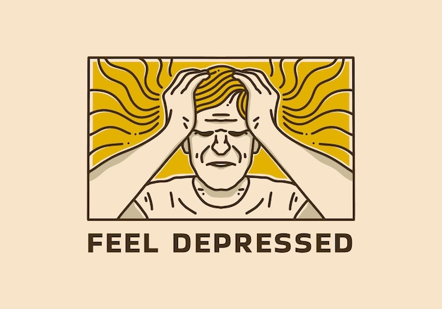 Винтажная художественная иллюстрация человека, находящегося в депрессии