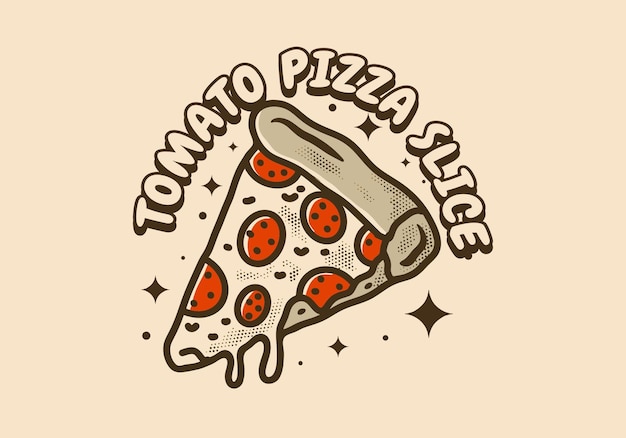 Винтажная художественная иллюстрация ломтика томатной пиццы