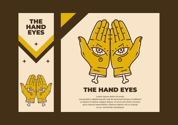Vintage art illustration of two hand with eyes