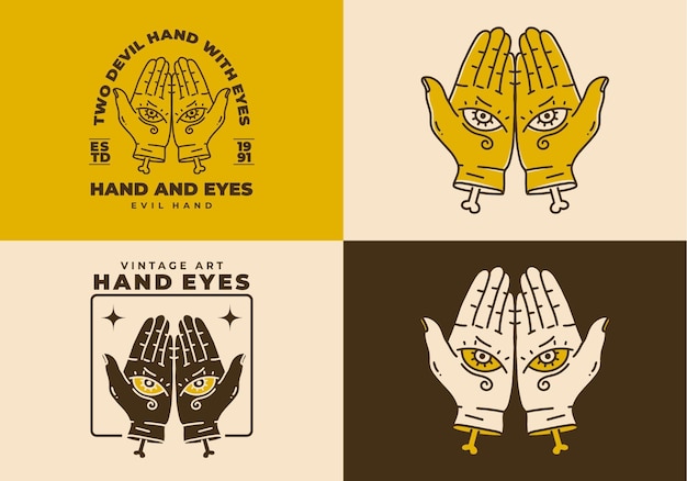 Vintage art illustration of two hand with eyes