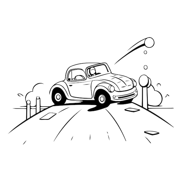 Vintage auto op de weg Vector illustratie in cartoon stijl