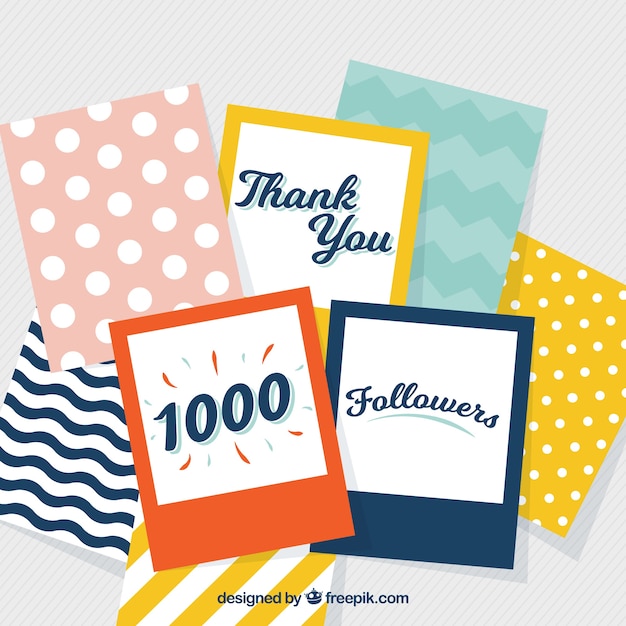 Vintage background of colorful cards of 1k followers
