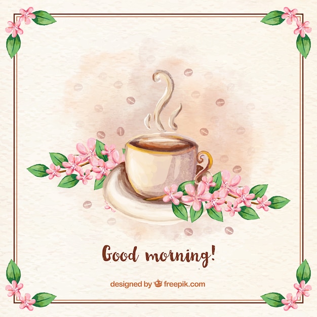 커피와 꽃 좋은 아침의 빈티지 배경