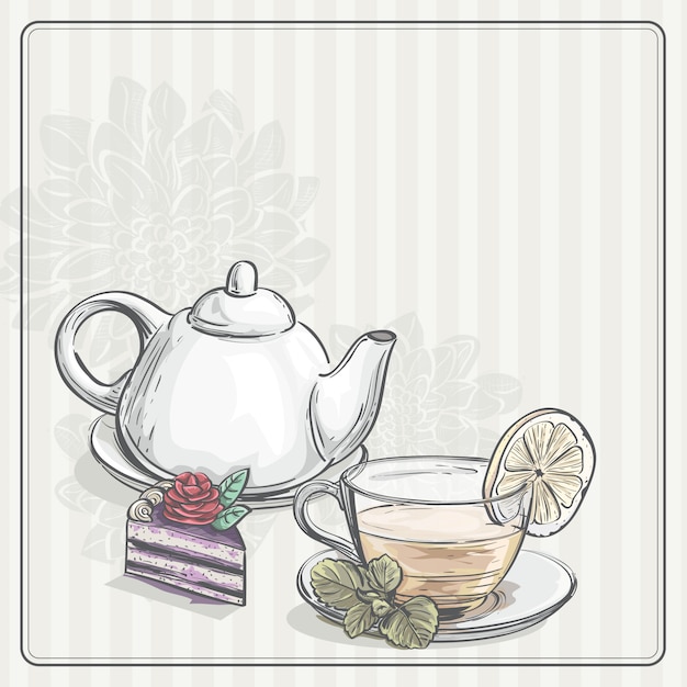 Vector vintage background with tea and the torus