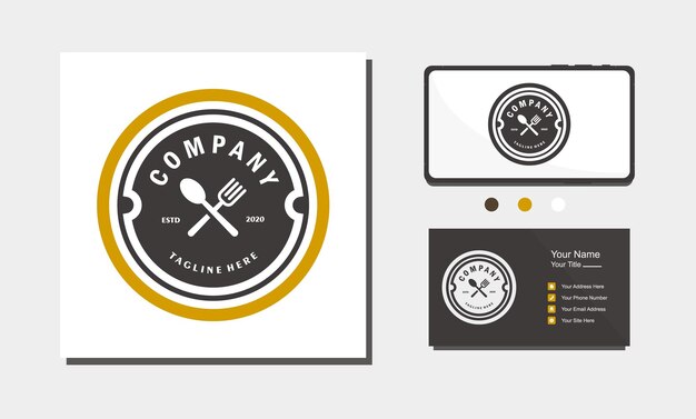 Vector vintage badge fork and spoon restaurant minimalist circle logo design