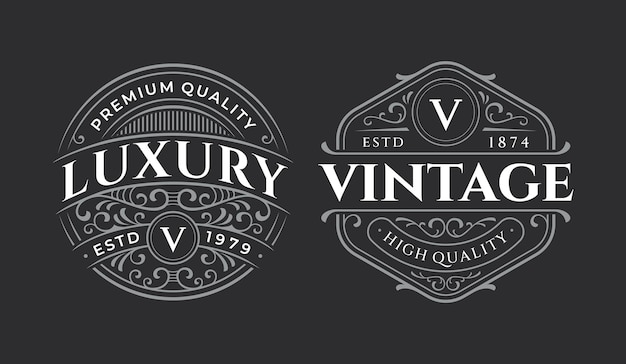 Vector vintage badge logo with floral ornament