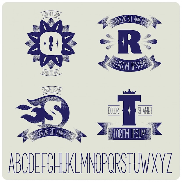 Vintage badges templates with alphabet set