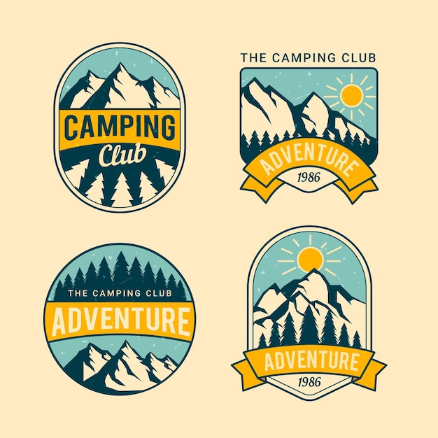 Vector vintage badges voor kamperen en avonturen