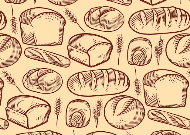 Vintage bakery background with sketched bread vector illustration. Bakery or bakehouse menu