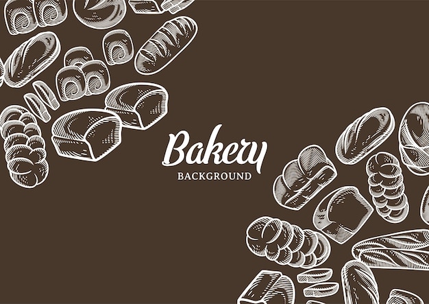 Vintage bakkerij achtergrond met getekende brood vectorillustratie. bakkerij- of bakhuismenu