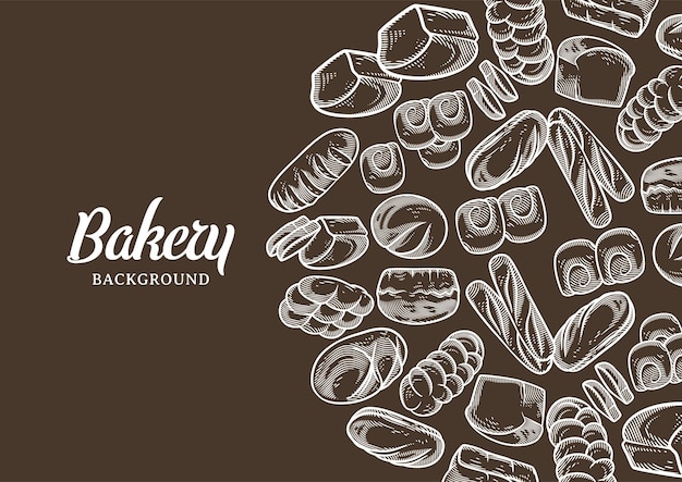 Vintage bakkerij achtergrond met getekende brood vectorillustratie. Bakkerij- of bakhuismenu