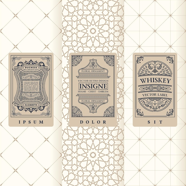 Vintage banners set of vertical labels packaging frames design