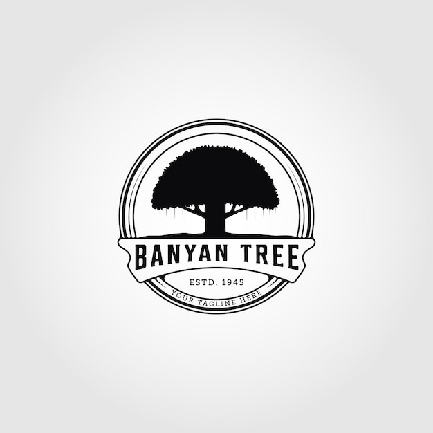 Illustrazione d'annata di vettore dell'annata di logo dell'albero di banyan