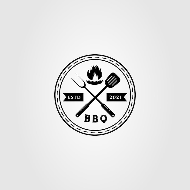 Vintage barbecue or barbeque fork logo vector illustration design