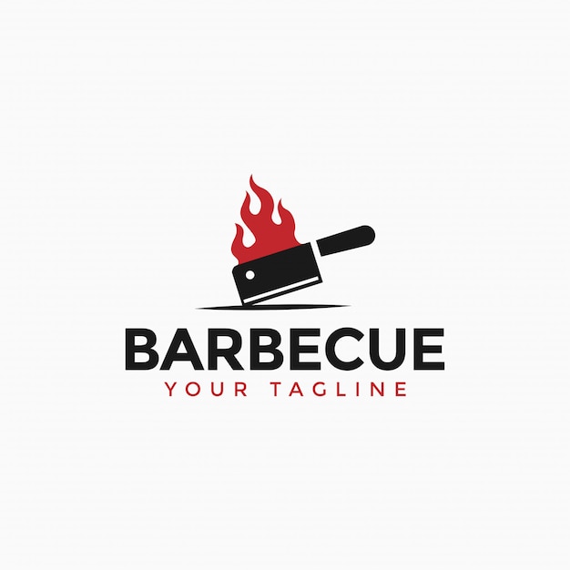 Vintage barbecue grill, bbq, steak with burning cleaver logo