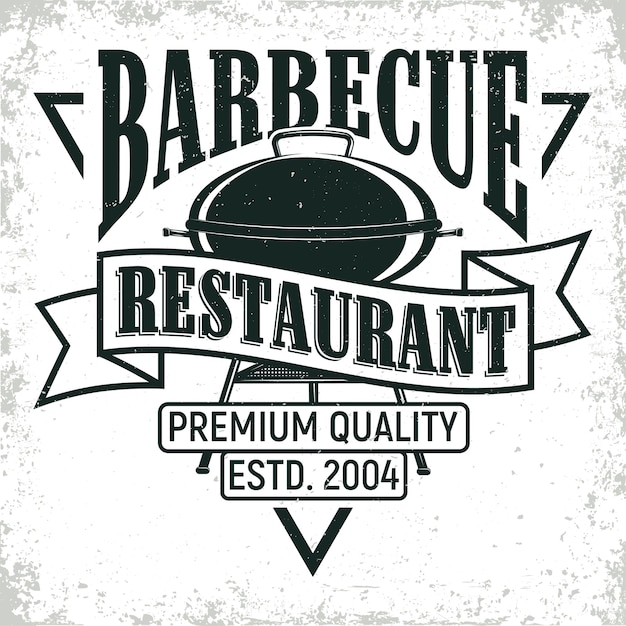 Design logo ristorante barbecue vintage, timbro di stampa grange, emblema di tipografia bar grill creativo