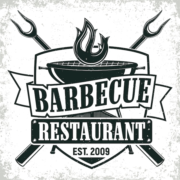 Vettore design del logo del ristorante barbecue vintage
