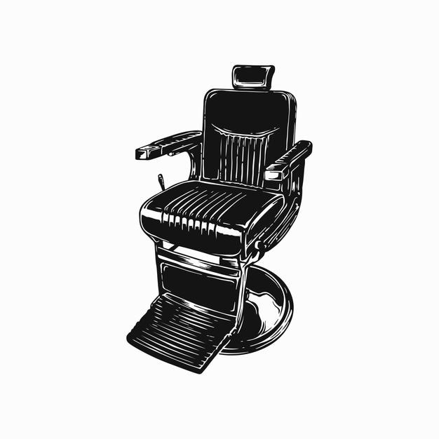 Vintage barber chair illustration handmade for barbershop Black and white color