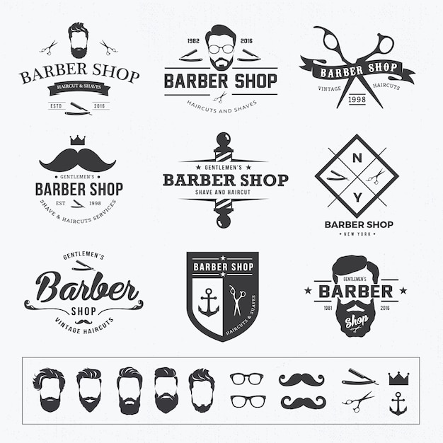 Винтажные парикмахерские логотип и векторные элементы