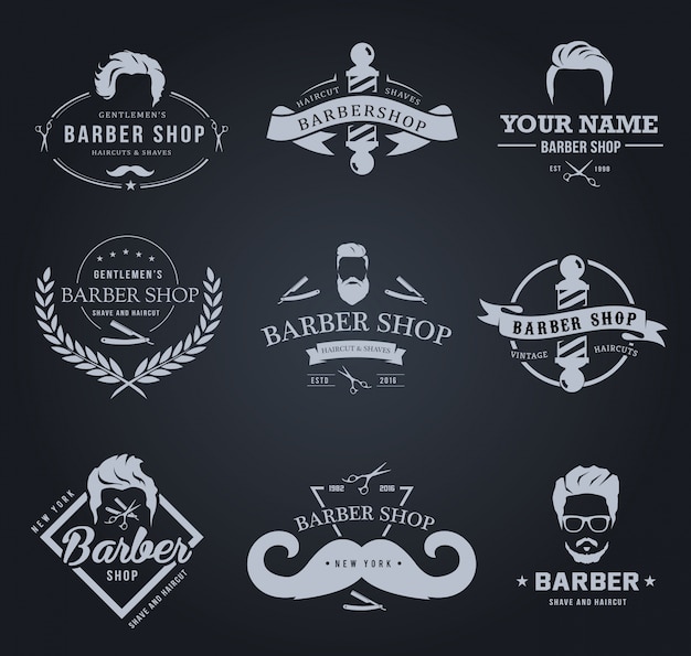 Vintage barber shop logo and vector elements