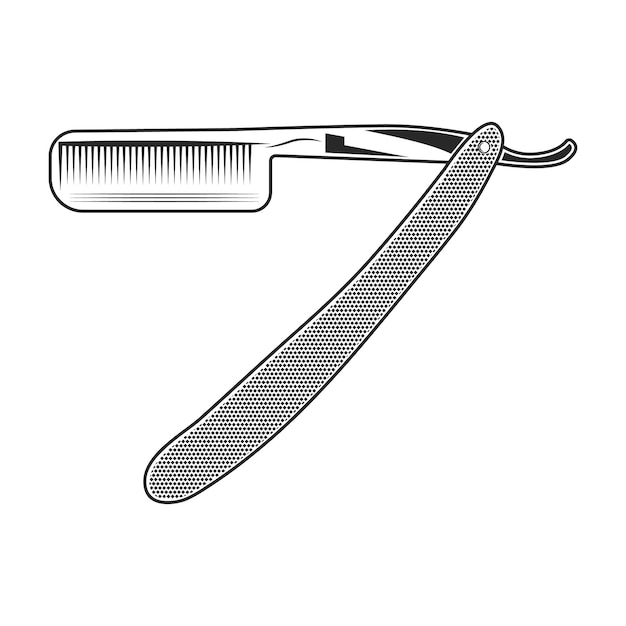 Vintage barber shop razor line drawing vector