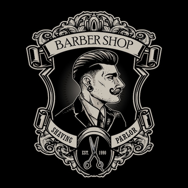 Vettore emblema barbershop d'epoca