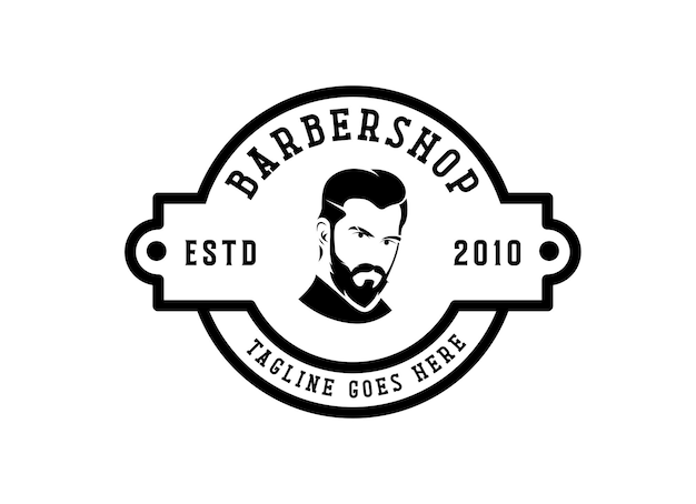 Vintage Barbershop logo template retro style with bearded man and barberpool