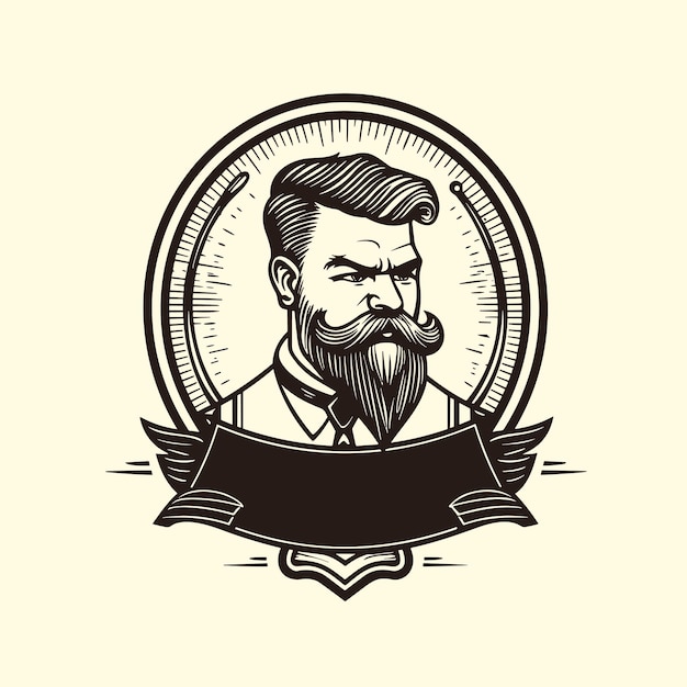 Vector vintage barbershop logo template retro style with bearded man vector illustration