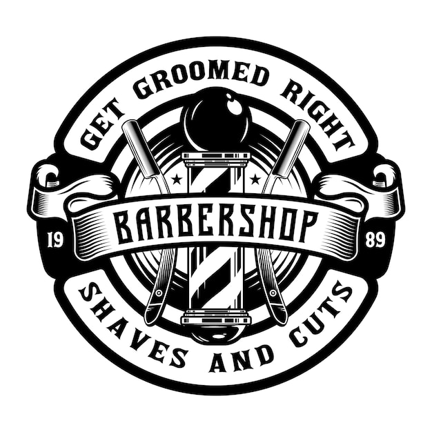 Vintage barbershop pole badge emblem