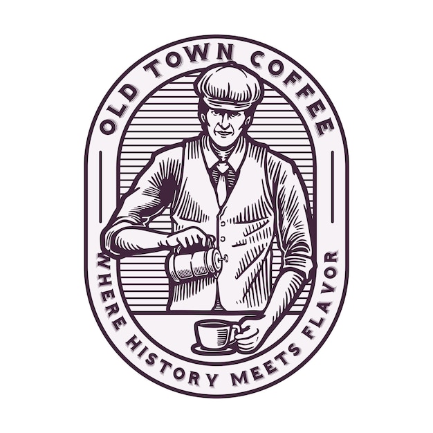 Vintage Barista Pouring Coffee Emblem Logo Illustration