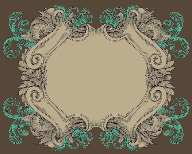 Vector vintage barok schildframe met bloemenornament